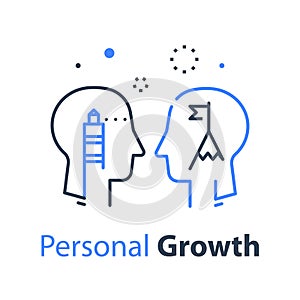 Human head profile and arrow, growth mindset, potential development, leadership education concept
