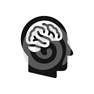 Human head profile with brain symbol, simple black icon