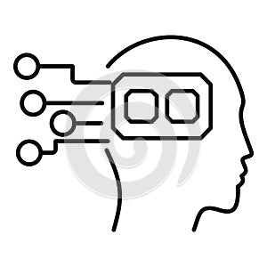 Human head profile with a cpu processing information icon