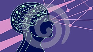 Human Head Profile with Glowing Brain Network, vector design Generative AI