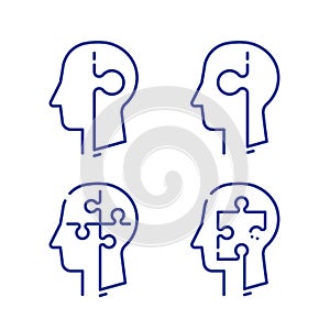 Human head profile and jigsaw puzzle, cognitive psychology or psychotherapy concept, mental health