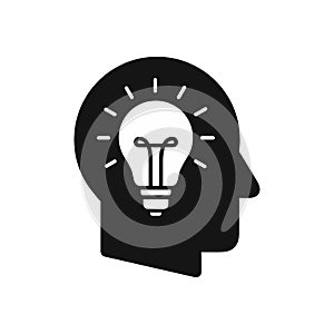 Human head profile with light bulb symbol, creative idea concept simple black icon