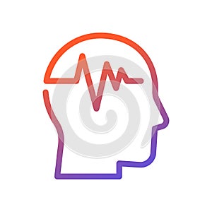Human head pulse icon, Medical brain and mental health concept, Line design for logo, apps, UI and websites