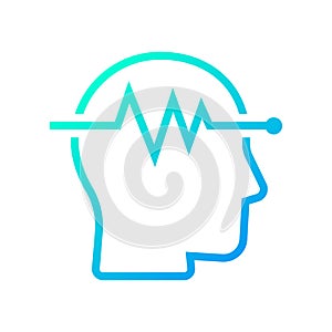 Human head pulse icon, Medical brain and mental health concept, Line design for logo, apps, UI and websites