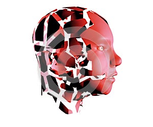 Human head red abd broken on pieces as a symbol of agression, rage and anger photo