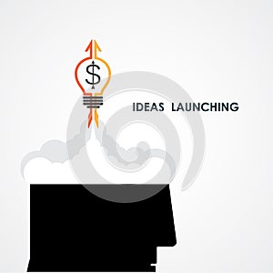 Human head and rocket icon.Ideas and business launching icon.