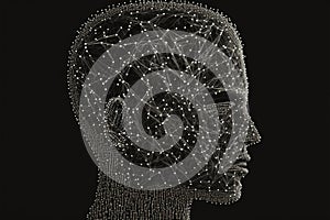 Human head shape made from a large grid of pins connected with string technology and mental health concept. Generative AI
