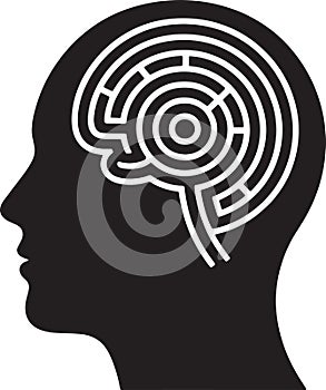 Human Head Silhouette with Brain Maze Concept Representing Mental Complexity and Thought Process