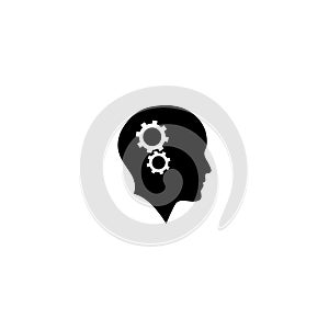 Human head silhouette with cogwheels icon and simple flat symbol for web site, mobile, logo, app, UI