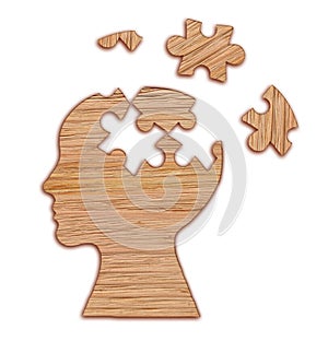 Human head silhouette, mental health symbol. Puzzle.