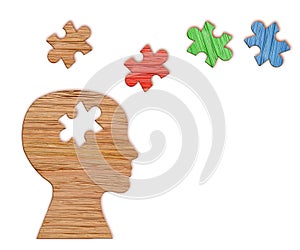 Human head silhouette, mental health symbol. Puzzle.