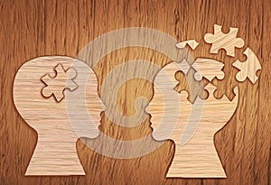 Human head silhouette, mental health symbol. Puzzle.