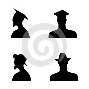 Human head silhouettes in different hats. set 6