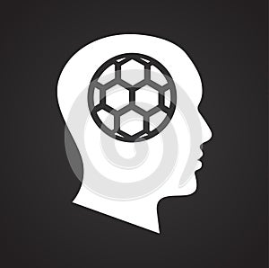 Human head with soccer ball on black background for graphic and web design, Modern simple vector sign. Internet concept. Trendy