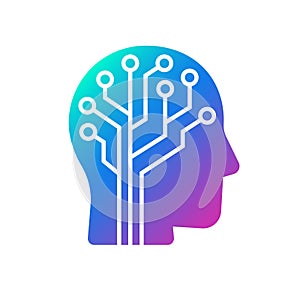 Human head tech logo, Circuit board technological brain, Artificial intelligence