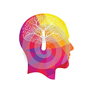 A Human head tree with leaves logo icon illustration.