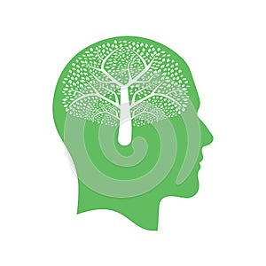 A Human head tree with leaves logo icon illustration.