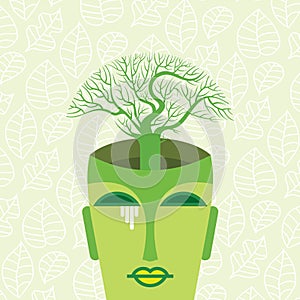 Human head with tree, think green concept