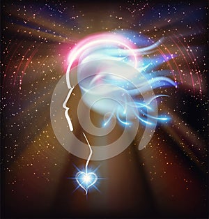 Human Head Universe Inspiration Enlightenment, diamond heart, blue light energy healing