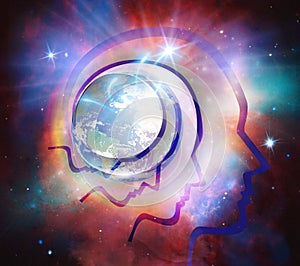 Human Head Universe Inspiration Enlightenment, Spiritual awakening, cosmic travel, Earth evolution, meditation, dimensions, aura