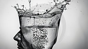 The human head with water, hydrating and nourishing the brain. Abstract background of human mental health. Generative AI