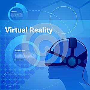 Human Head Wearing Vr Glasses Virtual Reality Background With Copy Space
