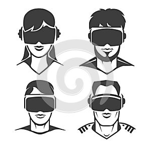 Human heads with virtual reality glasses