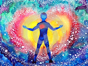 Human heal heart love spirit mind health spiritual mental energy connect to the universe power abstract art watercolor painting