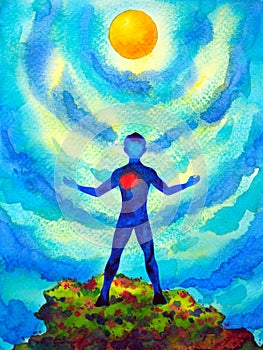 Human heal heart love spirit mind health spiritual mental energy connect to the universe power abstract art watercolor painting