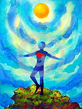 Human heal heart love spirit mind health spiritual mental energy connect to the universe power abstract art watercolor painting
