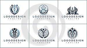 Human health logo symbol collection. Pharmacy logo design template set.