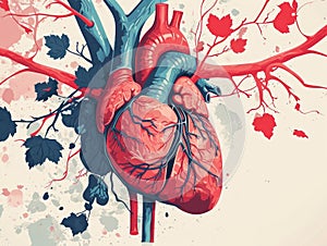Human heart anatomy. illustration in vintage style. Hand drawn sketch. Generative AI