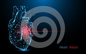 Human heart attack. Heart disease form lines, triangles and particle style design