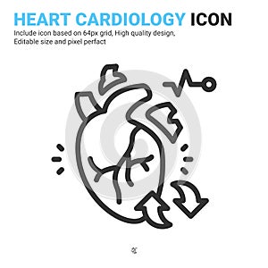 Human heart cardiology medical icon vector with outline style isolated on white background. Vector simple element illustration