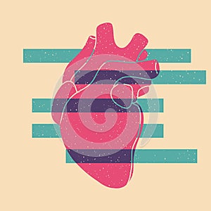 Human heart. Colorful cute screen printing effect. Riso print effect. Vector