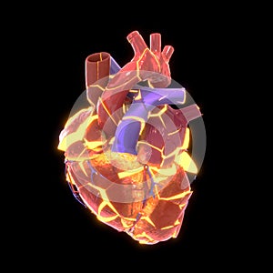 Human heart exploiting, 3d illustration