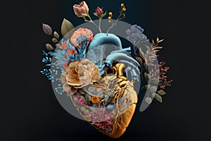 Human heart with flowers, love compet, generative by AI. Generative ai