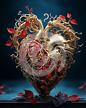 Human Heart with Flowers - Love and Emotion Concept - Generative AI