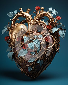 Human Heart with Flowers - Love and Emotion Concept - Generative AI