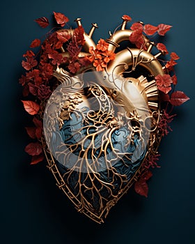 Human Heart with Flowers - Love and Emotion Concept - Generative AI