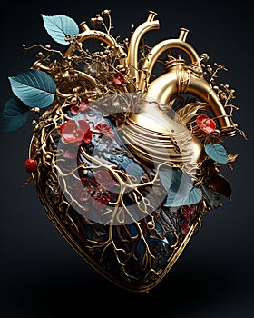 Human Heart with Flowers - Love and Emotion Concept - Generative AI