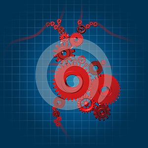 Human heart function valves gears medical symbol