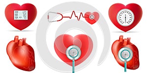 Human Heart health, disease, blood pressure and heart attack elements. Vector illustration