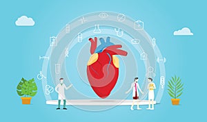 Human heart health team doctor and nurse treatment with medical icon spread - vector illustration