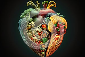 human heart made of fruit and vegetables illustration generative ai