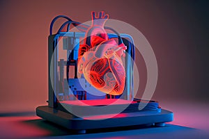 Human heart model printed on a 3D printer, showcasing the intricate details and complexity of the human heart