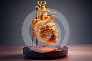 Human heart model printed on a 3D printer, showcasing the intricate details and complexity of the human heart