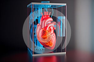 Human heart model printed on a 3D printer, showcasing the intricate details and complexity of the human heart