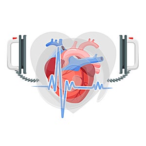 Human heart, modern defibrillator and piece of cordiagram