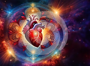 The human heart with a multicolored background